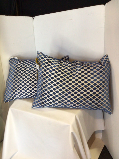 Blue/White Velour Diamond Down Filled Pillow Set