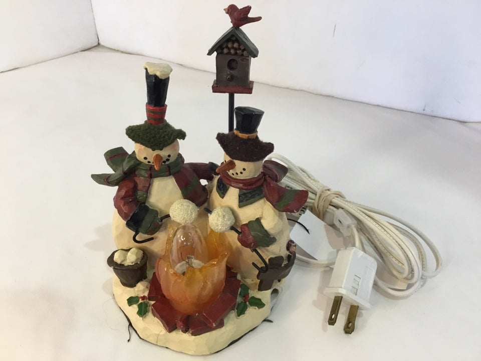 Figurine White/Red Resin Snowmen Light up Holiday Item