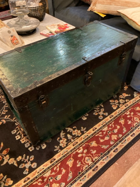 Wood Painted Green/Black Trunk