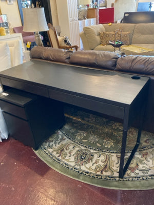 Open Leg Wood 2 Drawers Black Desk