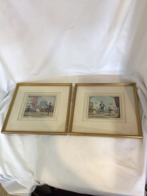 Vintage Cream/Multi Dancers Pair Framed Art