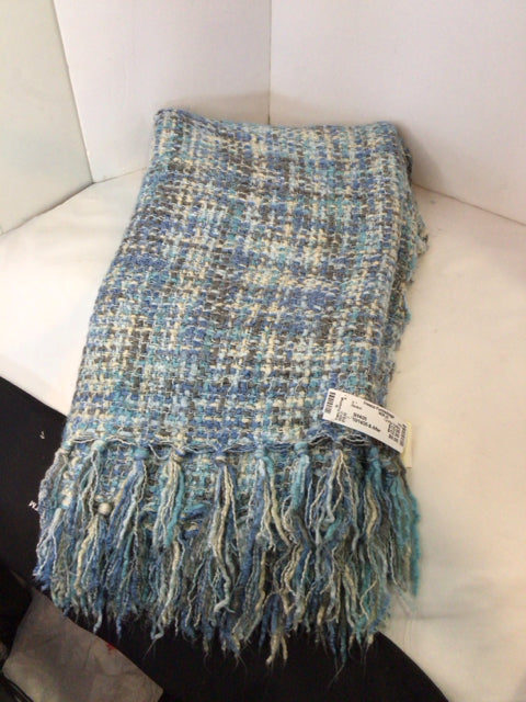 Cynthia Rowley Blue/Gray Woven Fringe Blanket