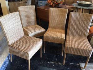 Set of 4 Wicker/Wood Brown Chair