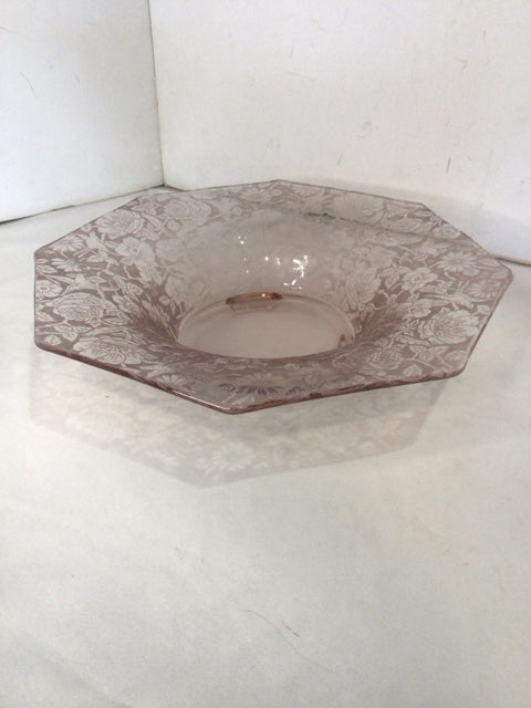 Fostoria Pink Glass Floral Bowl