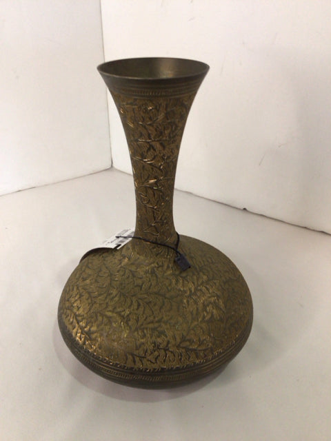 Antique Etched Gold Metal Floral Vase
