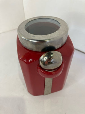 Red Ceramic W/Spoon Canister