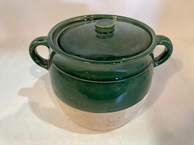 Vintage Green/Cream Ceramic Lidded Pot