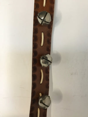 Christmas Brown/Silver Leather/Metal Hanging Bells Holiday Item