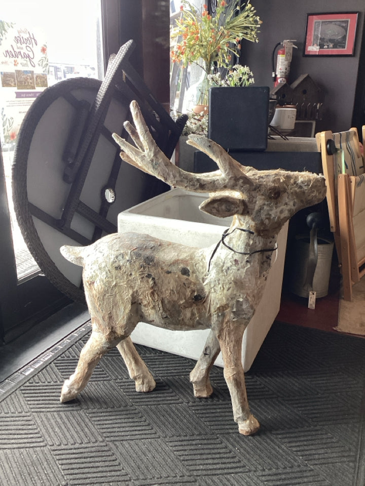 Cream Papermache Reindeer Statue