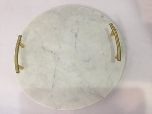 Round Gold/White Marble Handled Tray
