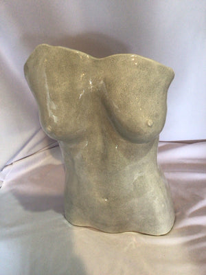 Cream Pottery Bust Crackle Sculpture