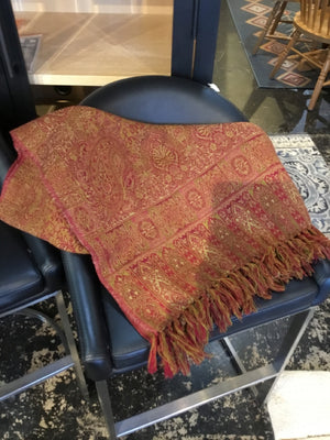 Red/Tan Acrylic Wool Paisley Throw