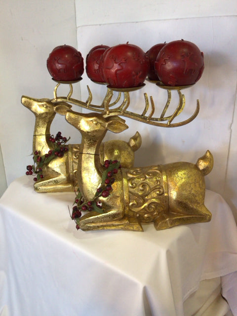 Candelabra Gold Metal Reindeer Pair Holiday Item