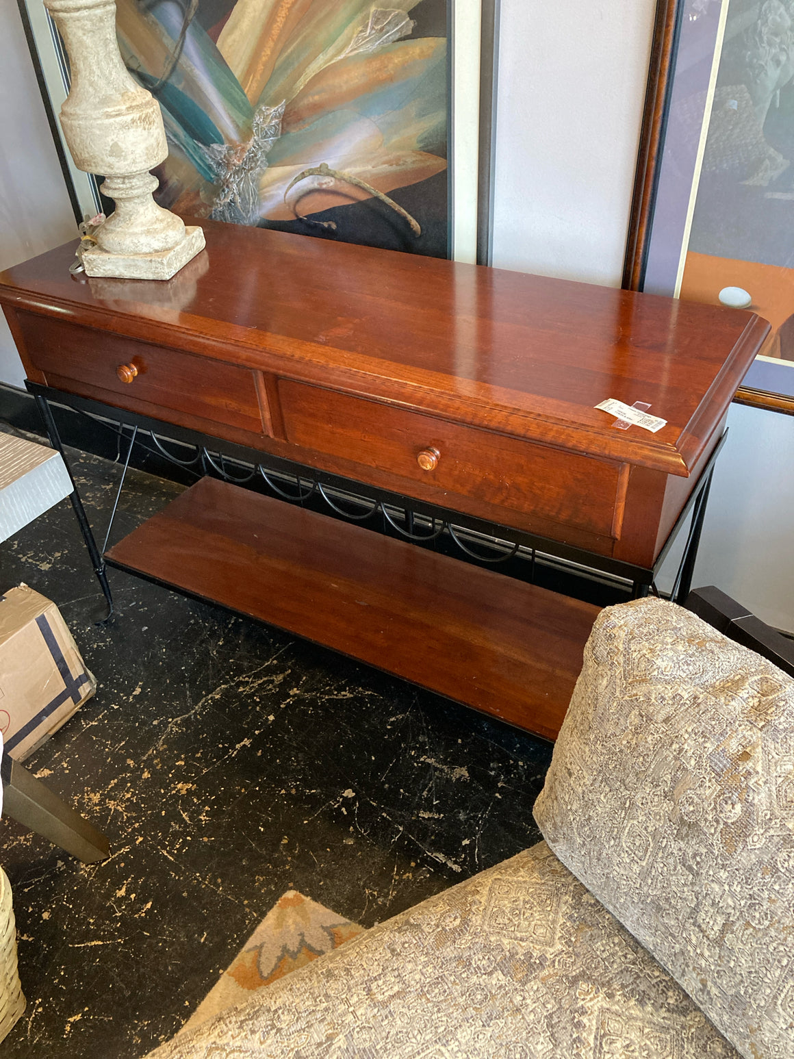 Console Wood/Metal 2 Drawers Brown/black Table