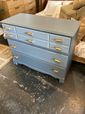 Wood Painted 3 drawer Blue/Gold Chest/Dresser