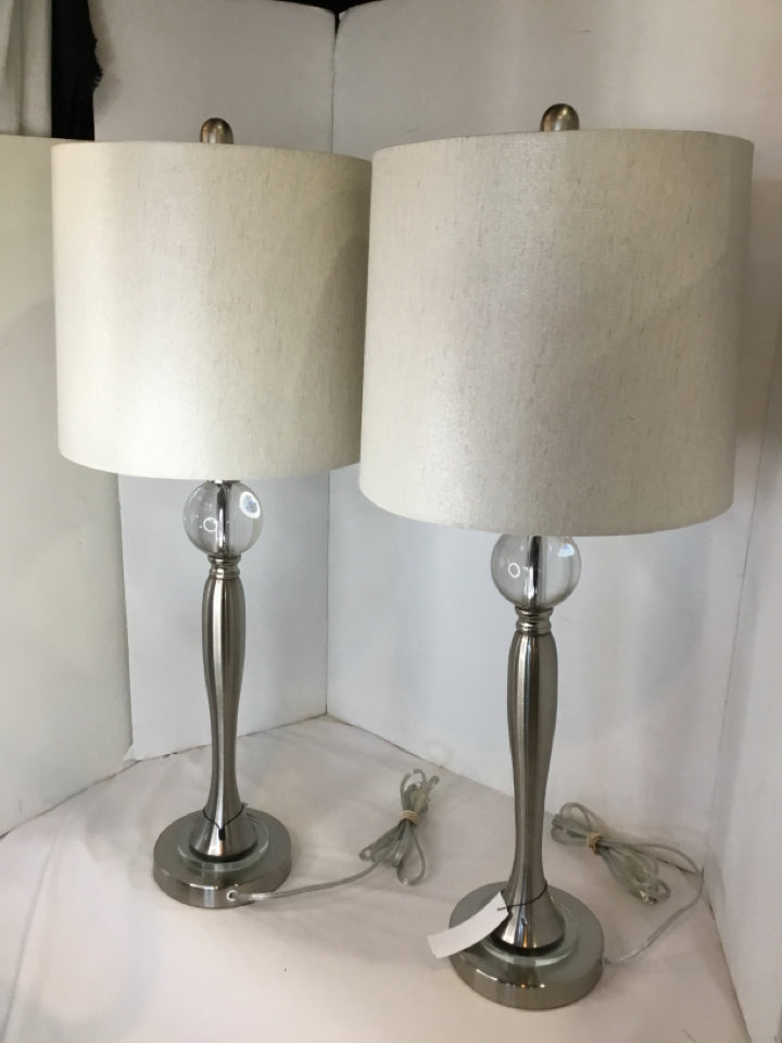 Silver Metal Pair Lamp Set