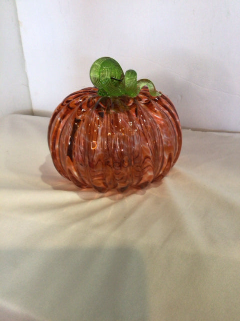 Fall Orange/Green Blown Glass Pumpkin Swirl Holiday Item