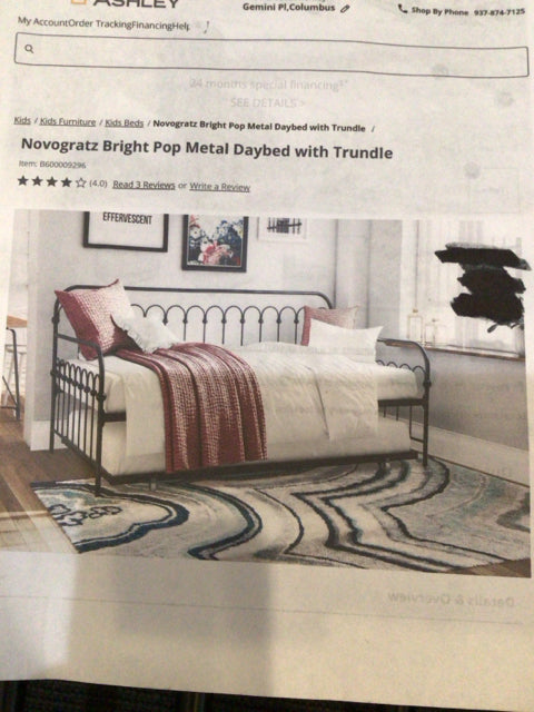Twin Trundle Metal Black Daybed