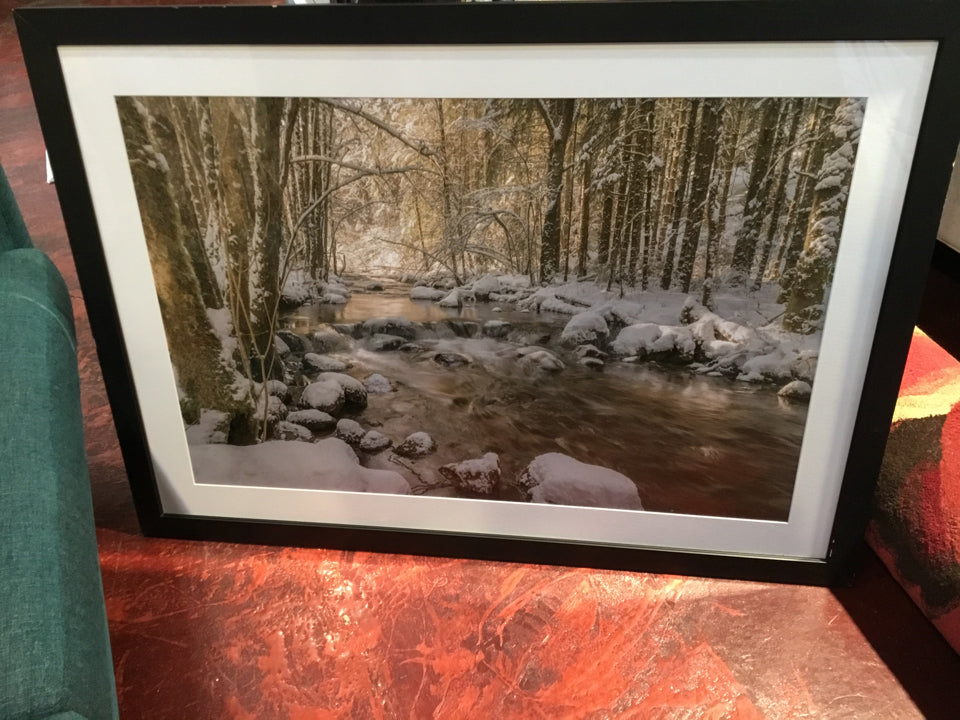 Brown/White Winter Scene Trees Framed Art