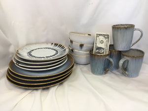 Crate & Barrel Blue Stoneware Set of 4 Dish Set