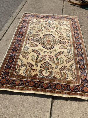 Hand Knotted Wool Medallion 5 X 8 Cream Rug