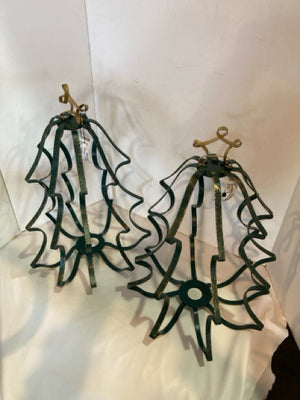 Pair Green Metal Candle Holder Christmas Tree Holiday Item