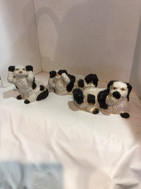 Set of 3 Black/White Ceramic Dogs Statue