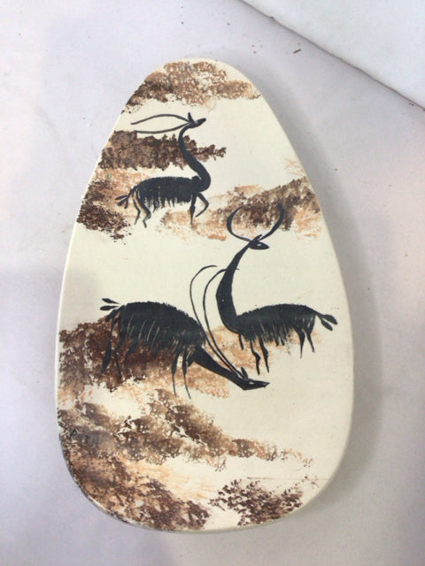 Mid-Century Cream Pottery Antelope Plate