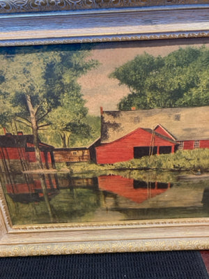 Rustic Red/Green Barn Framed Art