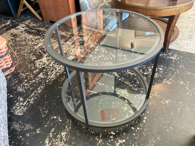 Modern Glass/Metal End/Side Pewter Table