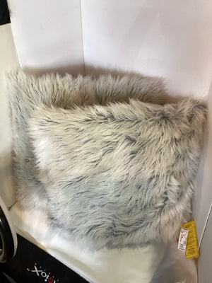 Pair Gray Faux Fur Pillow Set
