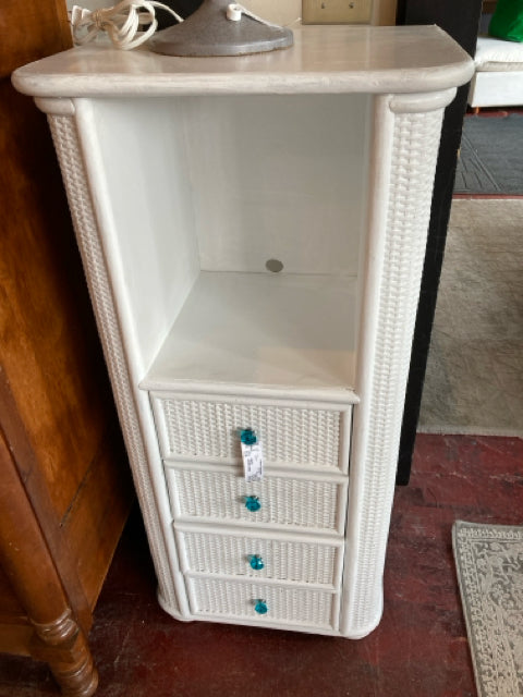 White Wicker 4 Drawer Cabinet