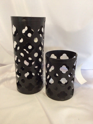 Black Metal Pair 2 Sizes Candle Holder