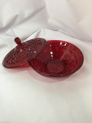 Vintage Cranberry Glass Lidded Bowl