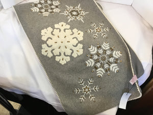 Christmas Gray/White Wool Embroidered Table runner Snowflake Holiday Item