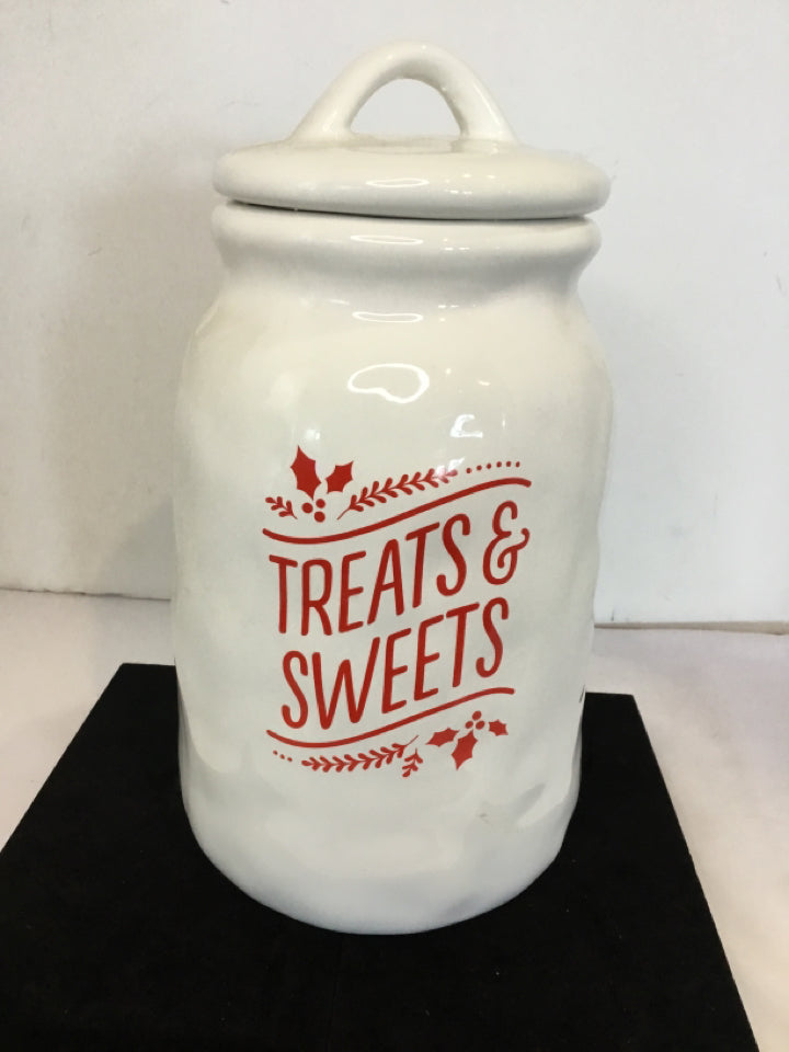Canister White/Red Ceramic Christmas Holiday Item