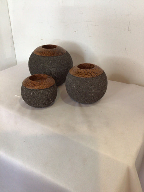 Tea Lights Brown/Gray Set of 3 Candle Holders