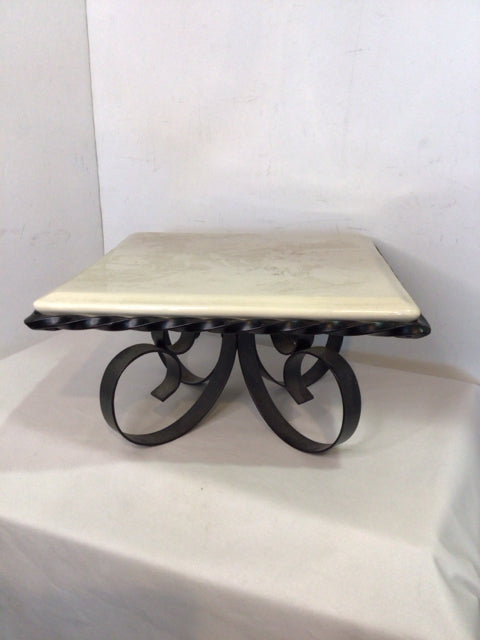 Tuscan White/Black Tile Cake Plate/Stand