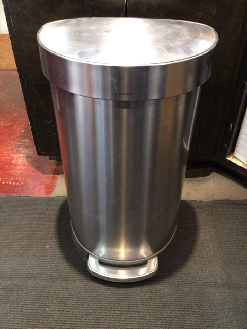 Silver Stainless Steel Lidded Trash Can