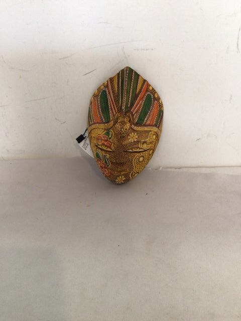 Carved Wood Mask Multi-Color Wall Decoration Art