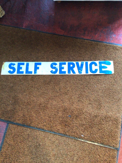 Blue/White Metal AS IS Sign