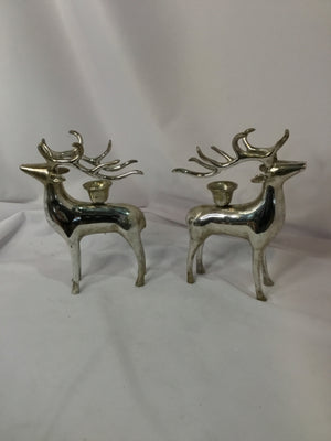 Candle Holder Silver Plated Reindeer Pair Holiday Item