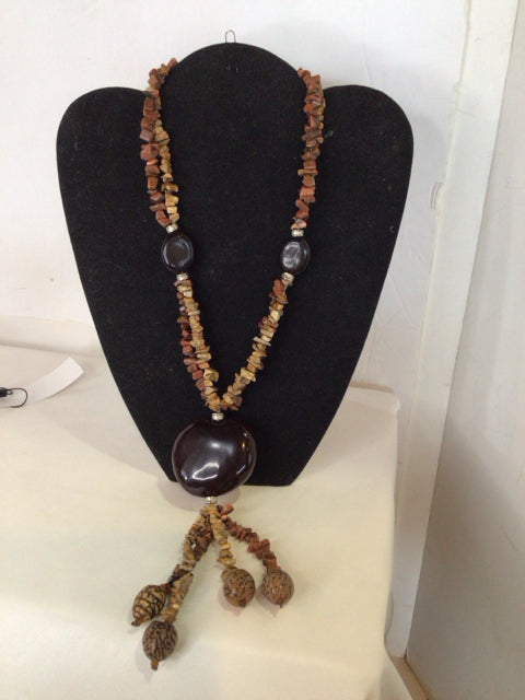 Brown Beaded Semi Precious Necklace