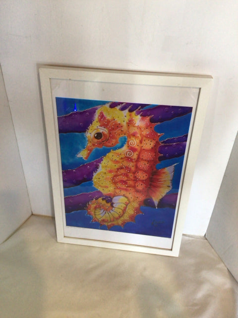 Signed Multi-Color Seahorse Framed Art