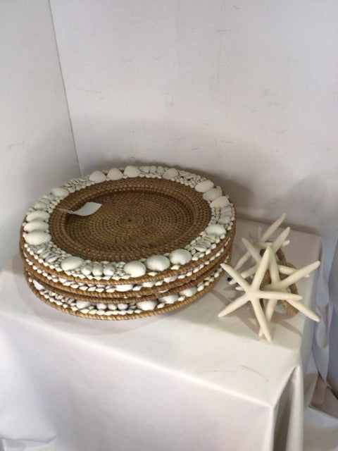 Pottery Barn Tan/White Wicker W/Rings Shells Placemats