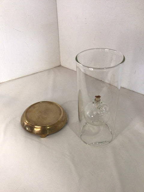 Hand Blown Clear/Gold Glass/Metal Oil On Stand Lamp