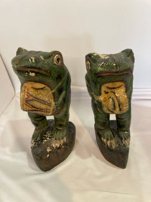 Garden Green Wood Frog Pair Statue