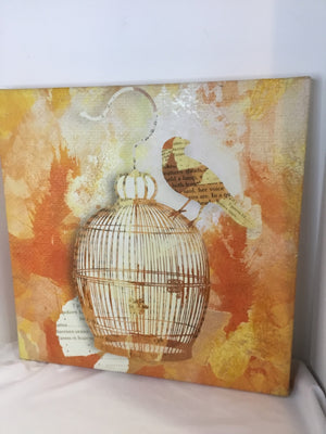 Yellow Birdcage Stretch Canvas Art