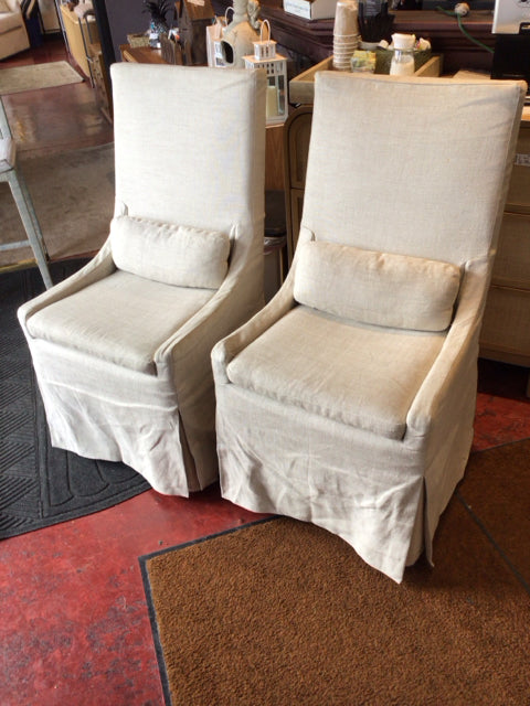 Slip Cover Linen Dining Rolling Tan Chair Set