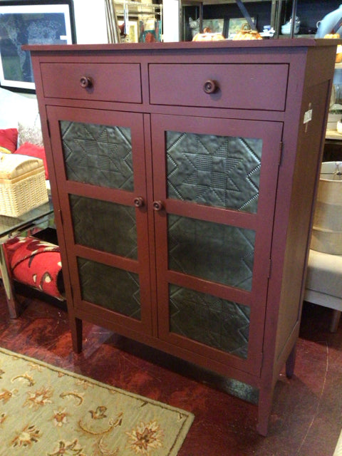 Ethan Allen Vintage Red Pie Safe 2 Door Cabinet